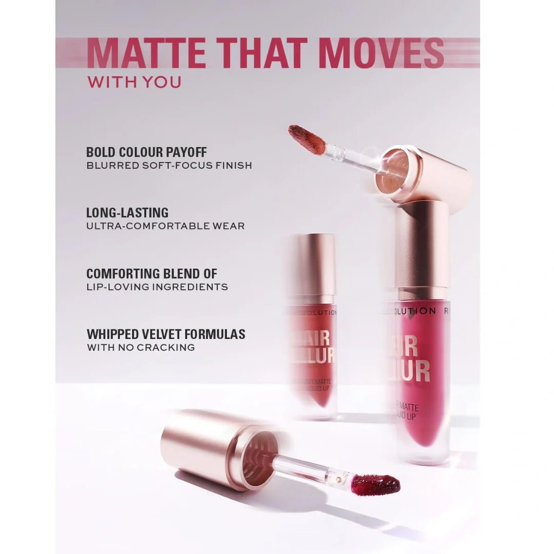 Revolution Air Blur Matte Liquid Lipstick- Rosewood | Bold Color, Soft Focus Finish | Lightweight, Non-Drying, Transfer-Proof | Long-Lasting Velvet Matte Lipstick with Tear-Shaped Applicator - 3.5ml