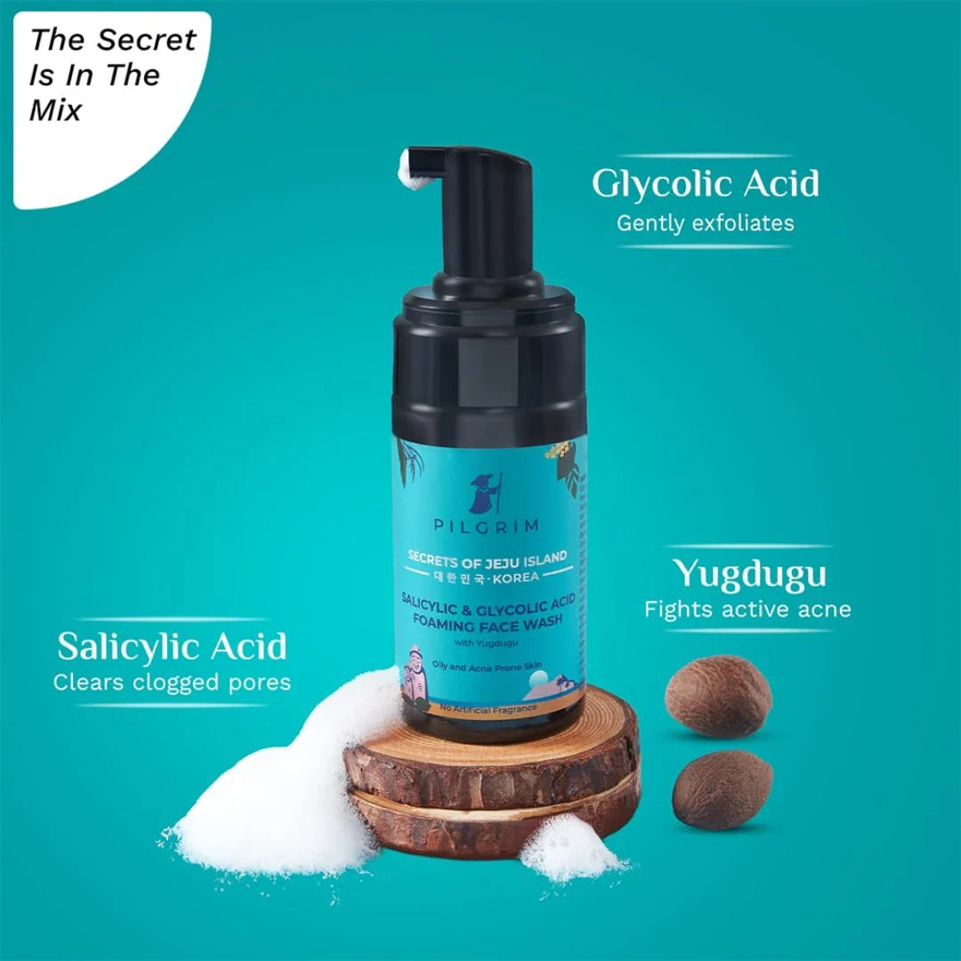 Pilgrim Korean 1.5% Salicylic(Bha) & 2% Glycolic Acid(Aha) Foaming Face Wash (120ml)