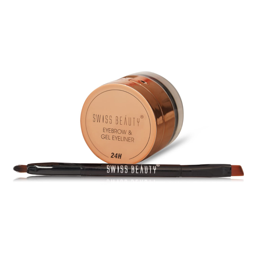 Swiss Beauty Waterproof Eyebrow & Gel Eyeliner 2 In 1 With Brush | Smudge Proof Gel Eyeliner And Eyebrow Definer Pencil | Shade- 01 Black, 7G