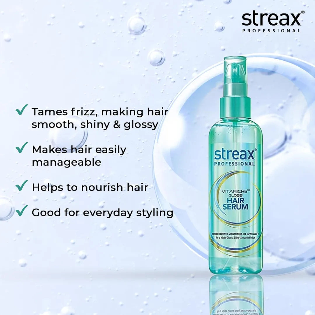 Streax Professional Vitariche Gloss Hair Serum |for Dry Frizzy Hair | for Women & Men (45ml)