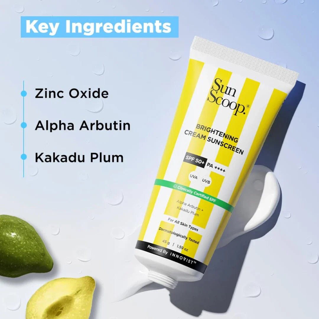 sucbcsun - SunScoop Brightening Daily Cream Sunscreen SPF 50 With Niacinamide + Alpha Arbutin for Radiant Skin | Ideal for All Skin Type | 45g - Looknstyle