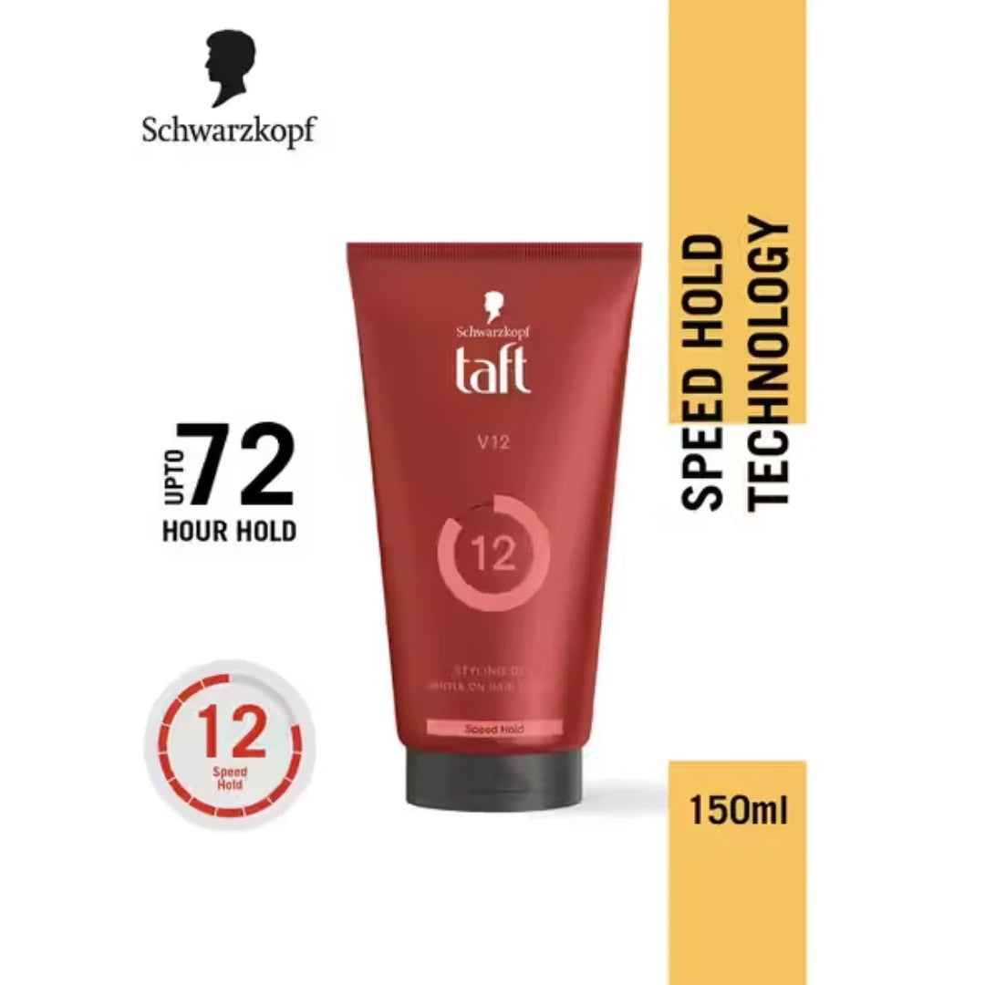 Schwarzkopf Taft Power V12 Hair Gel With Speed Hold Technology, Non-Stick & Easy To Wash Off (150ml)