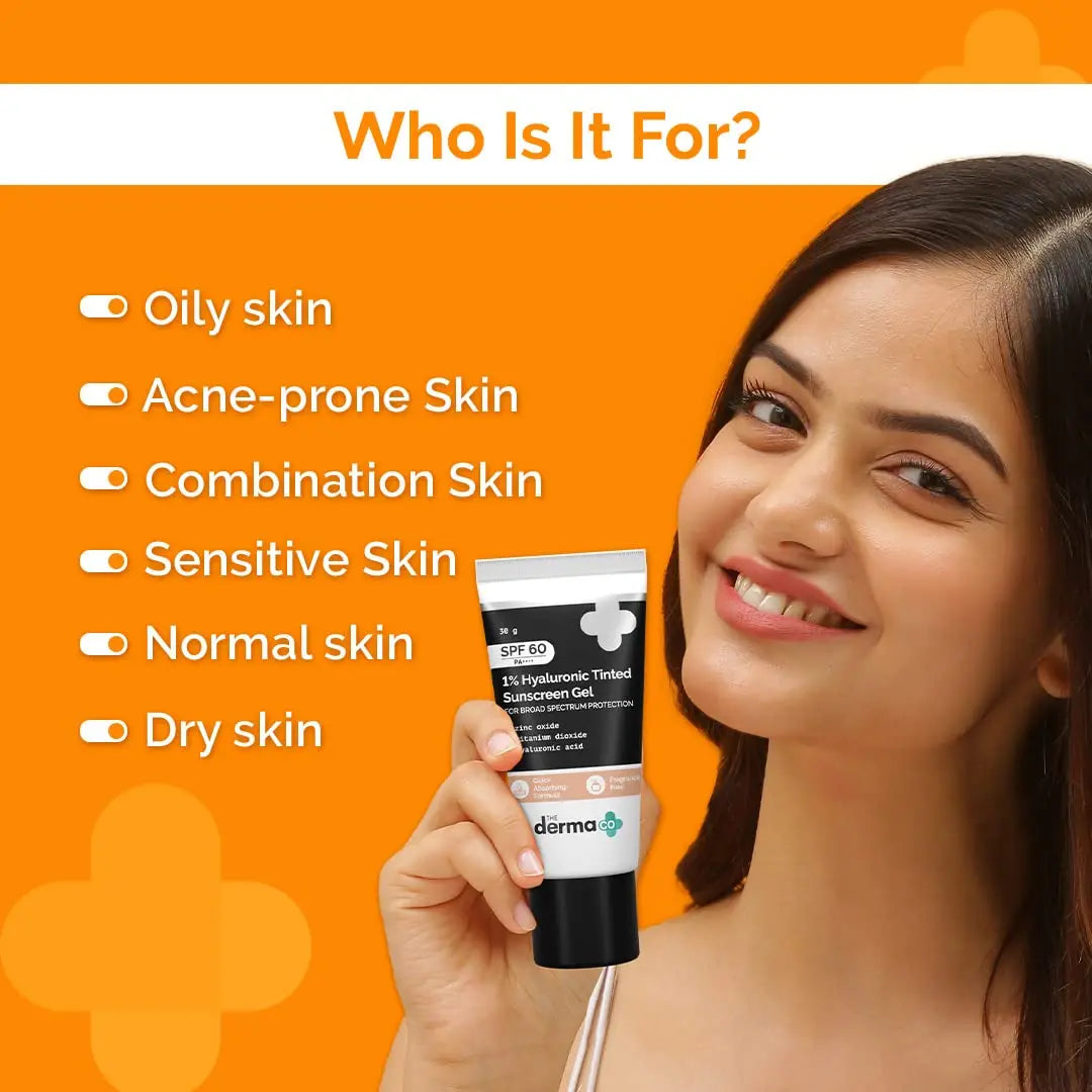 The Derma co. 1% Hyaluronic SPF 60 PA++++ Tinted Sunscreen Gel With No White Cast - 30g