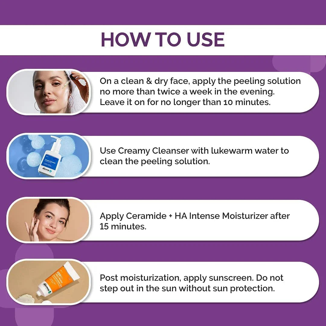 The Derma Co 15% AHA + 1% BHA Beginner Repairing, Radiant Skin, Exfoliating, Removes Impurities Face Peeling Solution for 10-Minute Weekly Exfoliation - 30ml