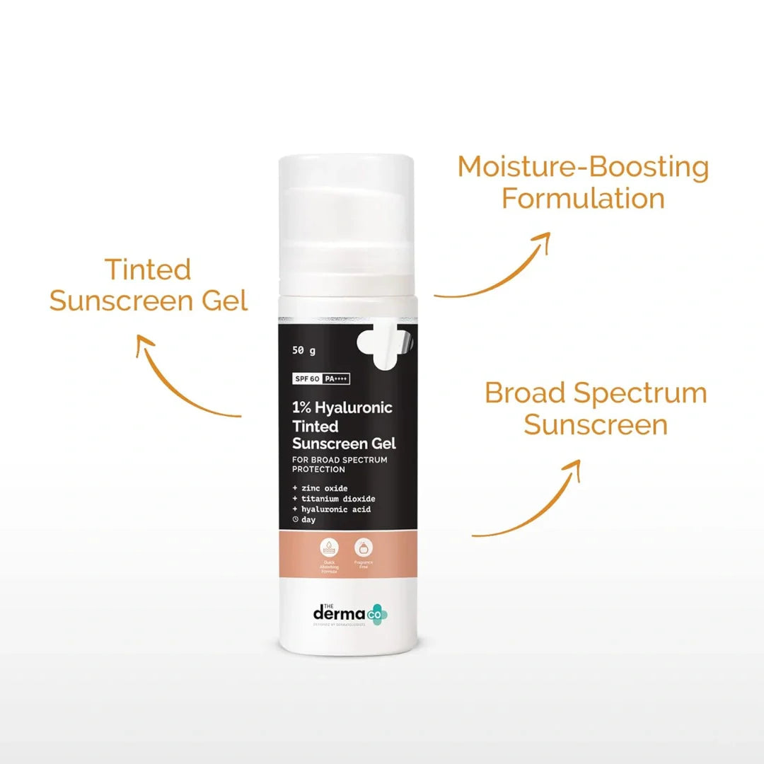 The Derma Co Derma Co 1% Hyaluronic Tinted Sunscreen SPF 60 PA++ Gel (50g)