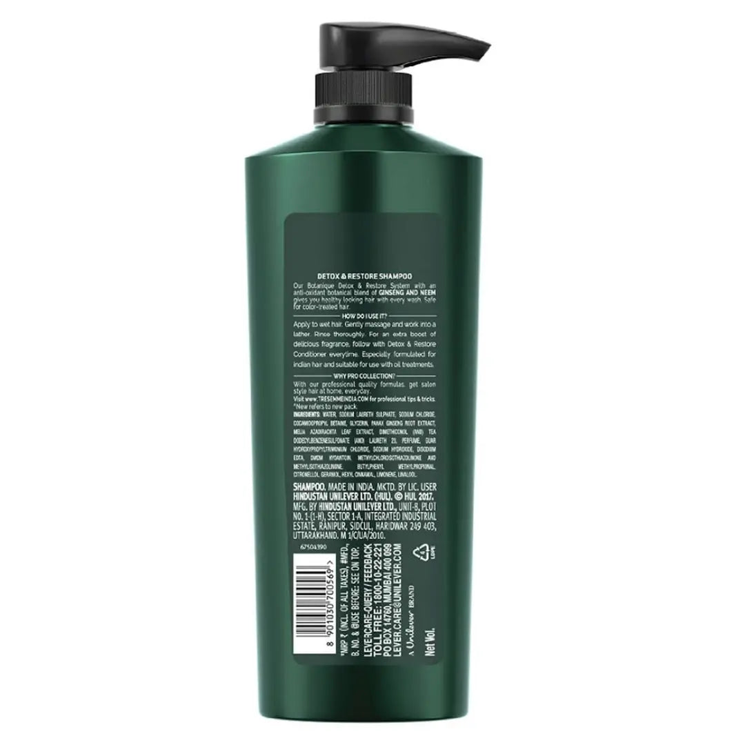 Tresemme Detox & Restore Shampoo, With Ginseng And Neem, No Dyes, No Parabens, Safe For Colour-Treated Hair, 580 ml