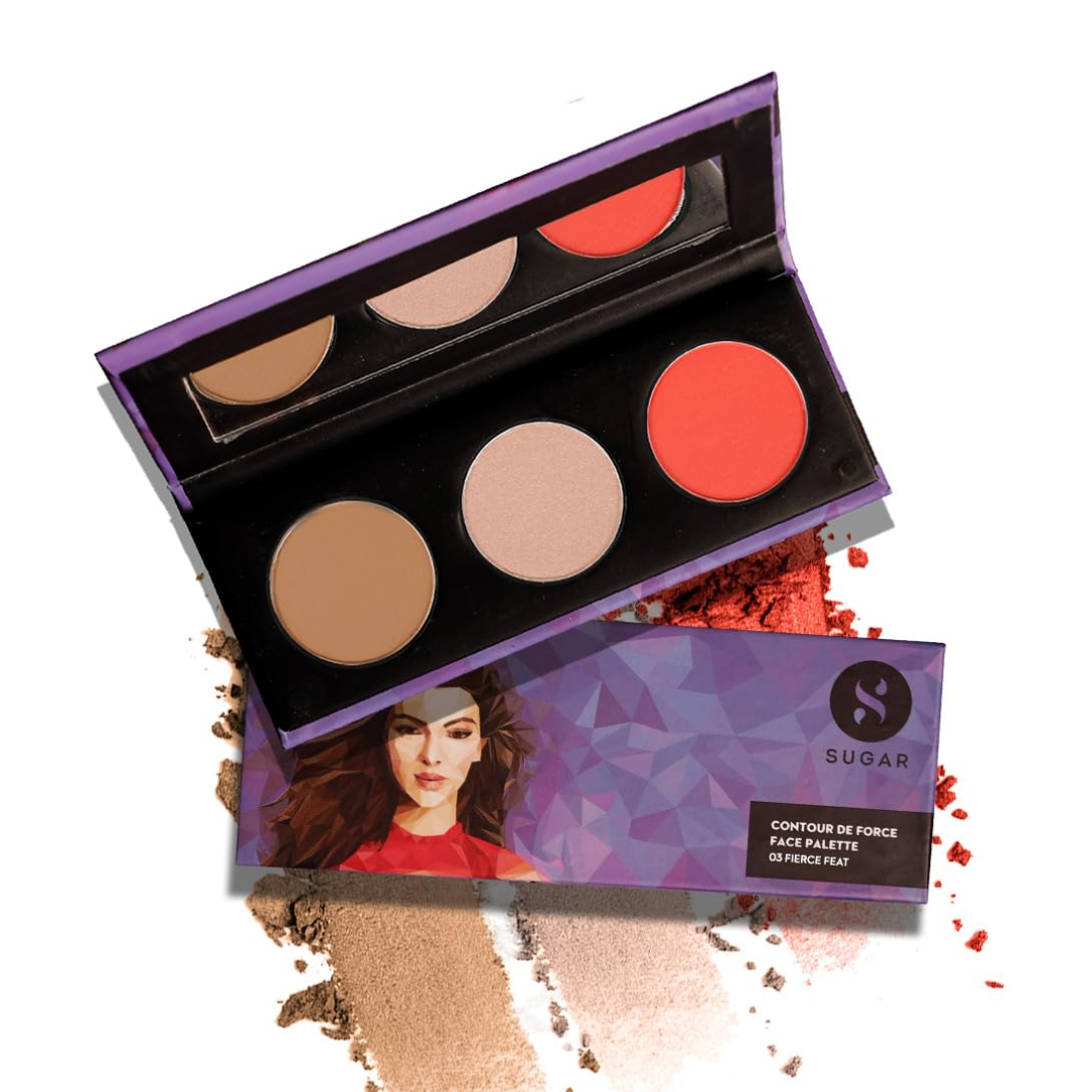 SUGAR Cosmetics Contour De Force Face Palette for Makeup | Includes Matte Bronzer, Highlighter & Blush | Makeup Palette with Built-in Mirror - 01 Subtle Summit