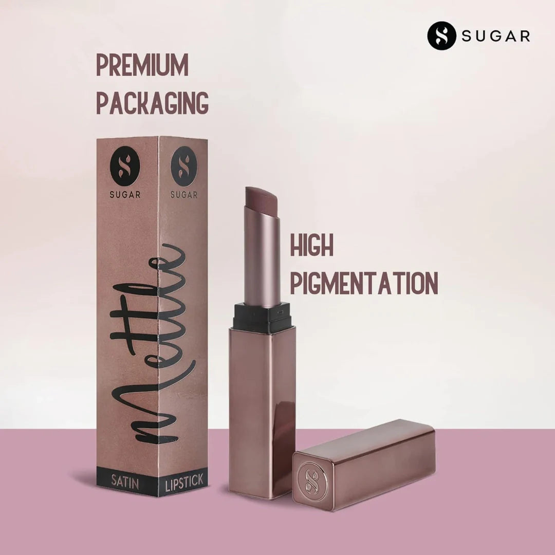 SUGAR Cosmetics Mettle Satin Lipstick | Highly Pigmented & Silky Matte Finish | Creamy Texture | Mango Butter Infused | 2.2 gm - 07 Gabriella (Soft Dusty Nude/Nude Pink)