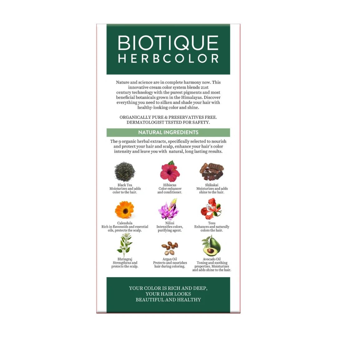 BIOEHRB - Biotique Herbcolor Conditioning Hair Colour l Ammonia Free Hair Color l 9 Organic Herbal Extracts l Natural and Healthy Shine l 50g + 110ml| Natural Black 1N (Pack of 1) - Looknstyle