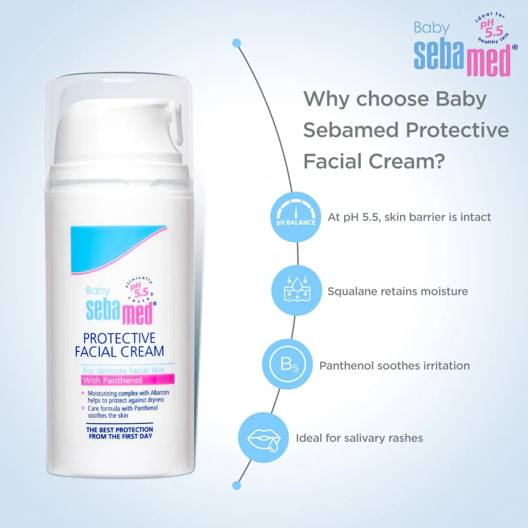 Sebamed Baby Protective Facial Cream|pH 5.5| Face Cream|Vitamin E for Soft Skin|Ideal for salivary rashes|100ml