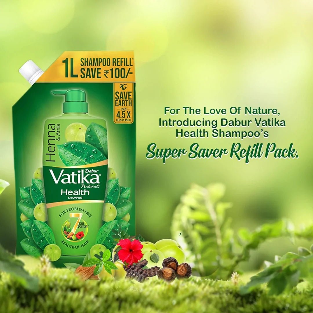 dbvtkshrfl - Dabur Vatika Health Shampoo - 1L (Refill Pouch) | For Smooth, Shiny & Nourished Hair - Looknstyle