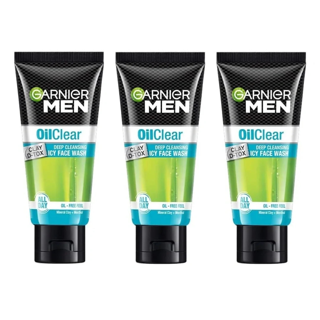 Garnier Men Oil Clear Clay D-Tox Deep Cleansing Icy Face Wash, 50gm (PACK OF 3)
