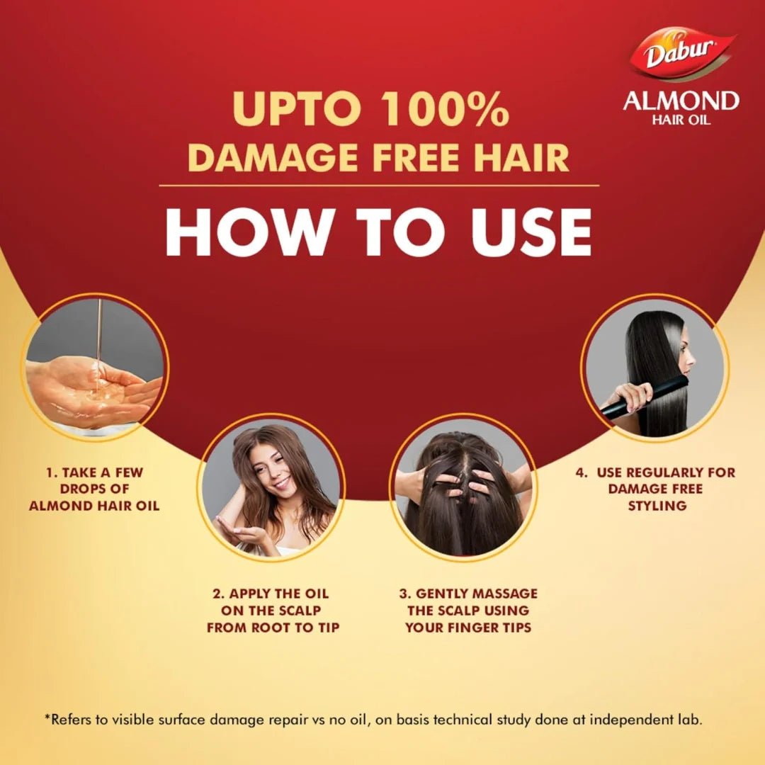 dbalmdol - Dabur Almond Hair Oil - 580ml(290ml*2) | Provides Damage Protection | Non Sticky Formula | For Soft & Shiny Hair | - Looknstyle