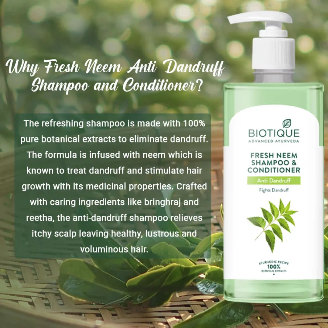 botqfnshcnd - Biotique Fresh Neem Anti - Dandruff Shampoo & Conditioner (500ml) - Looknstyle
