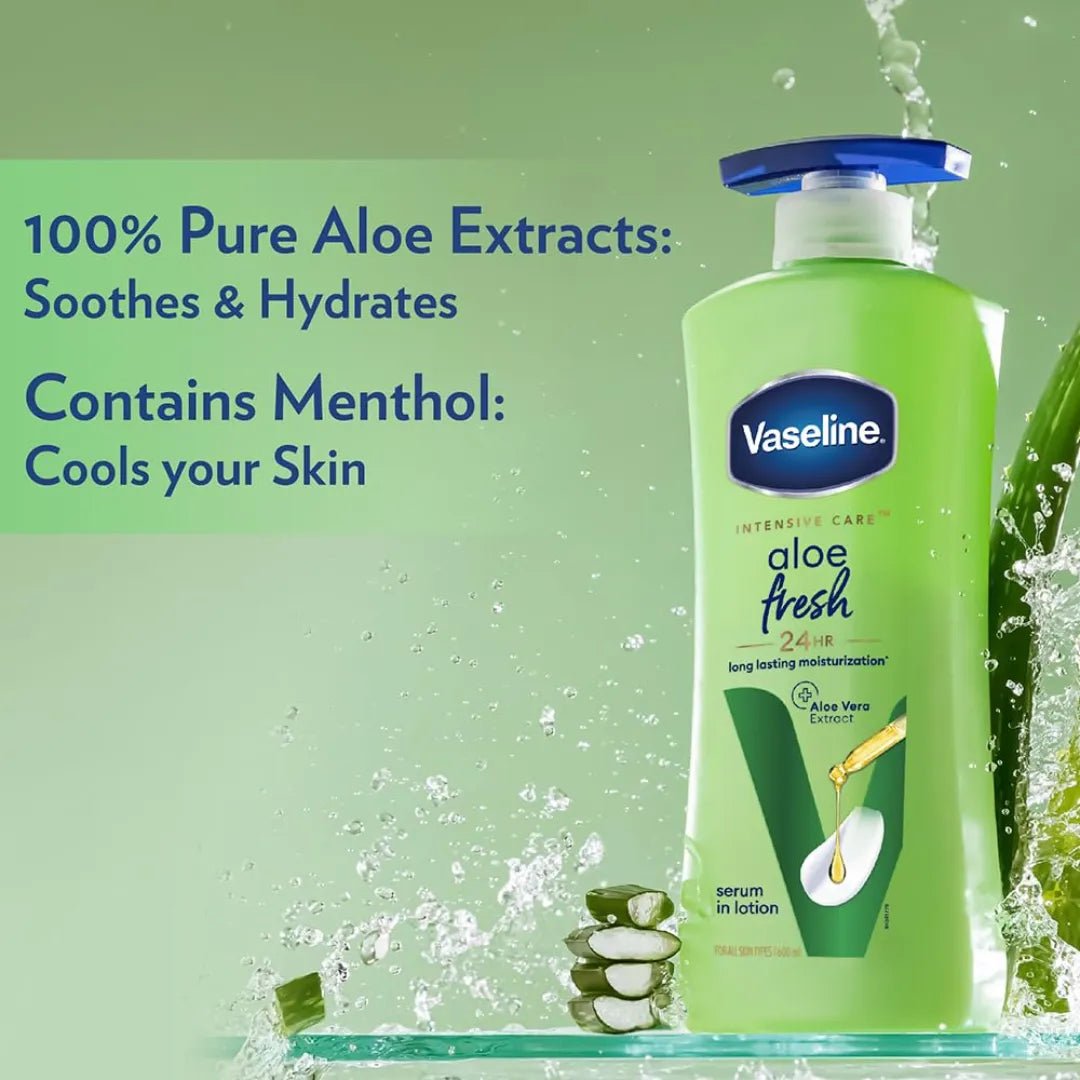 bodlotcs - Vaseline Aloe Fresh Body Lotion,24 HR Long Lasting Moisturisation with Aloe Vera extract and Menthol, 600ml - Looknstyle