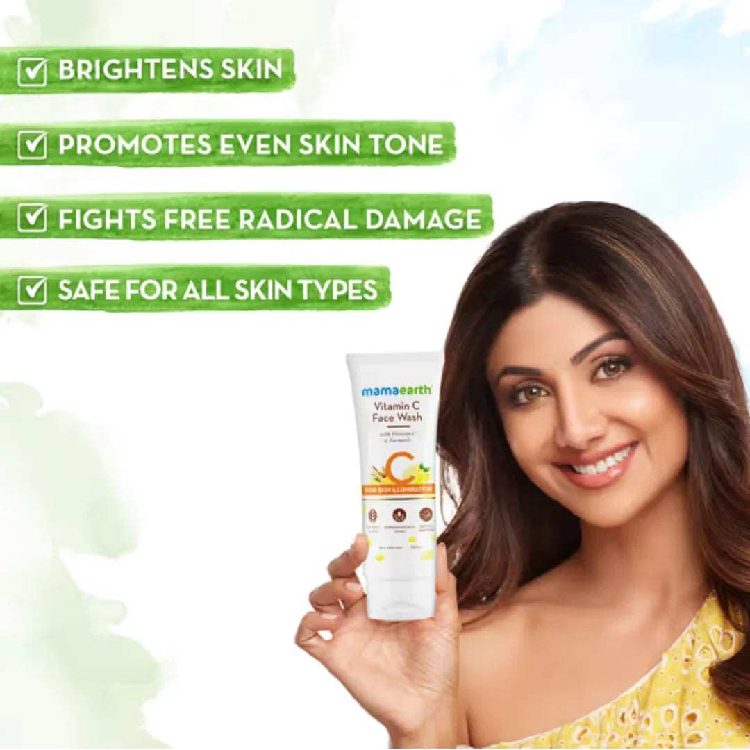 Mamaearth Vitamin C Glow Getter Duo | Vitamin C Face Wash - 100 ml & Vitamin C Daily Glow Sunscreen SPF50 ++ - 50 g