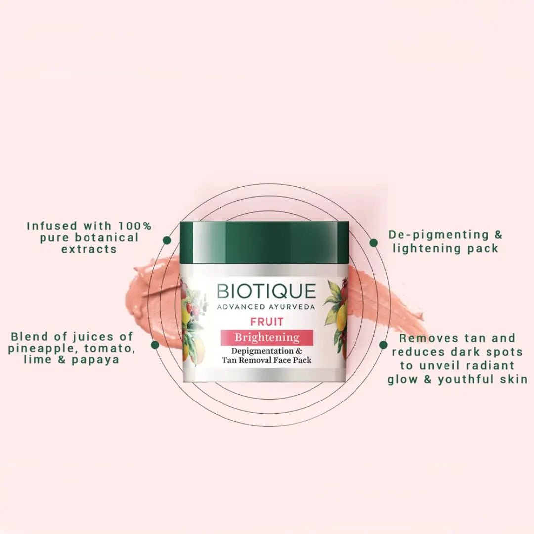 bio33 - Biotique Fruit Whitening Depigmentation & Tan Removal Face Pack (75g) - Looknstyle
