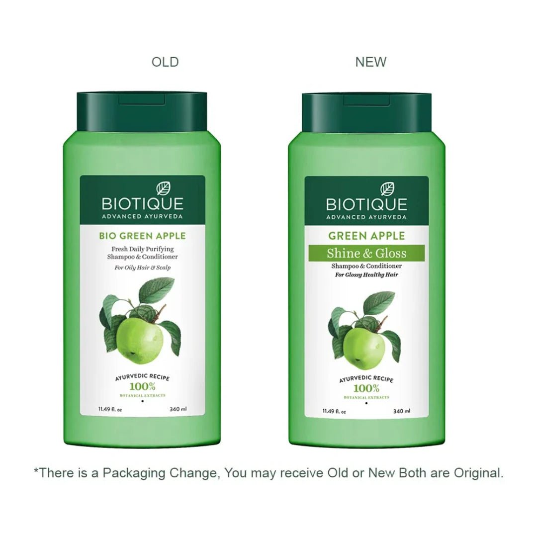 biot6 - Biotique Green Apple Shine & Gloss Shampoo & Conditioner| Promotes Healthy, Shiny and Glossy Hair | Nourishes Scalp | Makes Hair Soft & Smooth |100% Botanical Extracts| All Skin Types | 340ml - Looknstyle