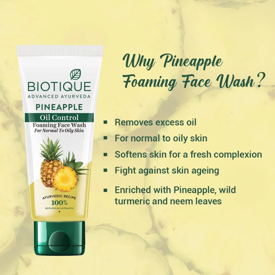 bio04 - Biotique Pineapple Oil Control Foaming Face Wash For Normal to Oily Skin (150ml) - Looknstyle