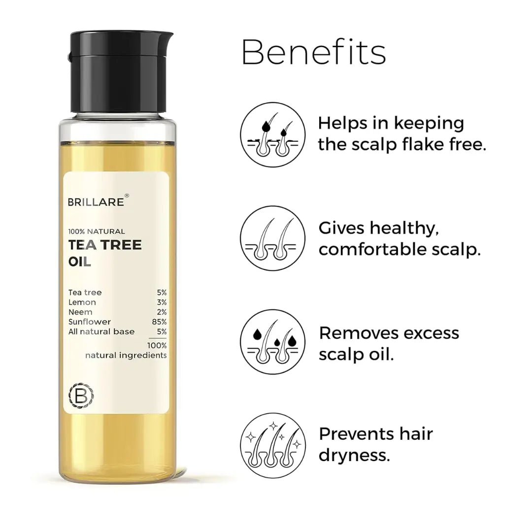 bttho - Brillare Tea Tree Hair Oil, with the Goodness of Lemon & Sunflower Oil, Dry, Itchy Scalp, 100% Natural Hair Oil, 100ml - Looknstyle