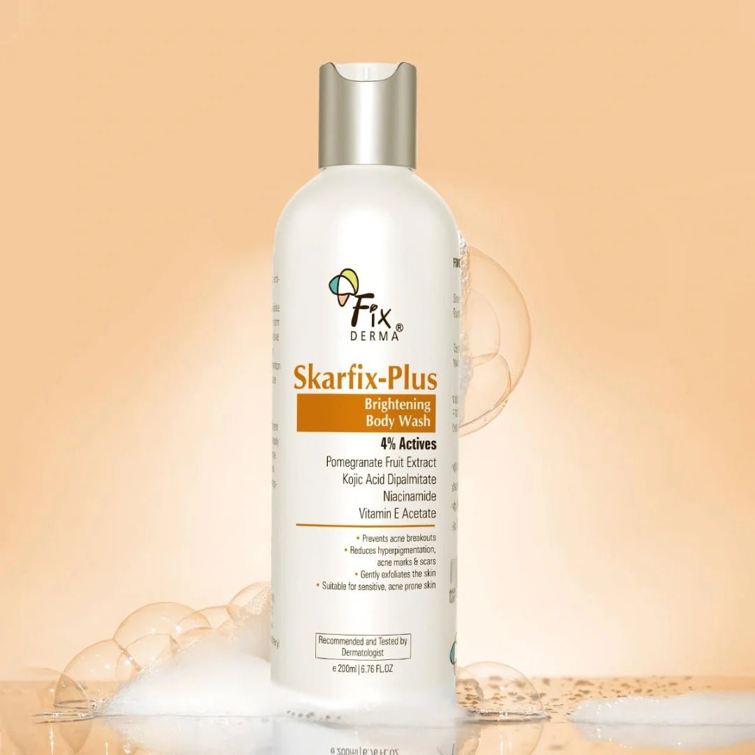 fxdrebw - Fixderma Skarfix Plus Brightening Body Wash with 4% Actives (Kojic Acid, Niacinamide Acid, & Vitamin E) | Skin Brightening Body Wash Shower Gel Women & Men | For Hyperpigmentation & Acne Marks - 200ml - Looknstyle