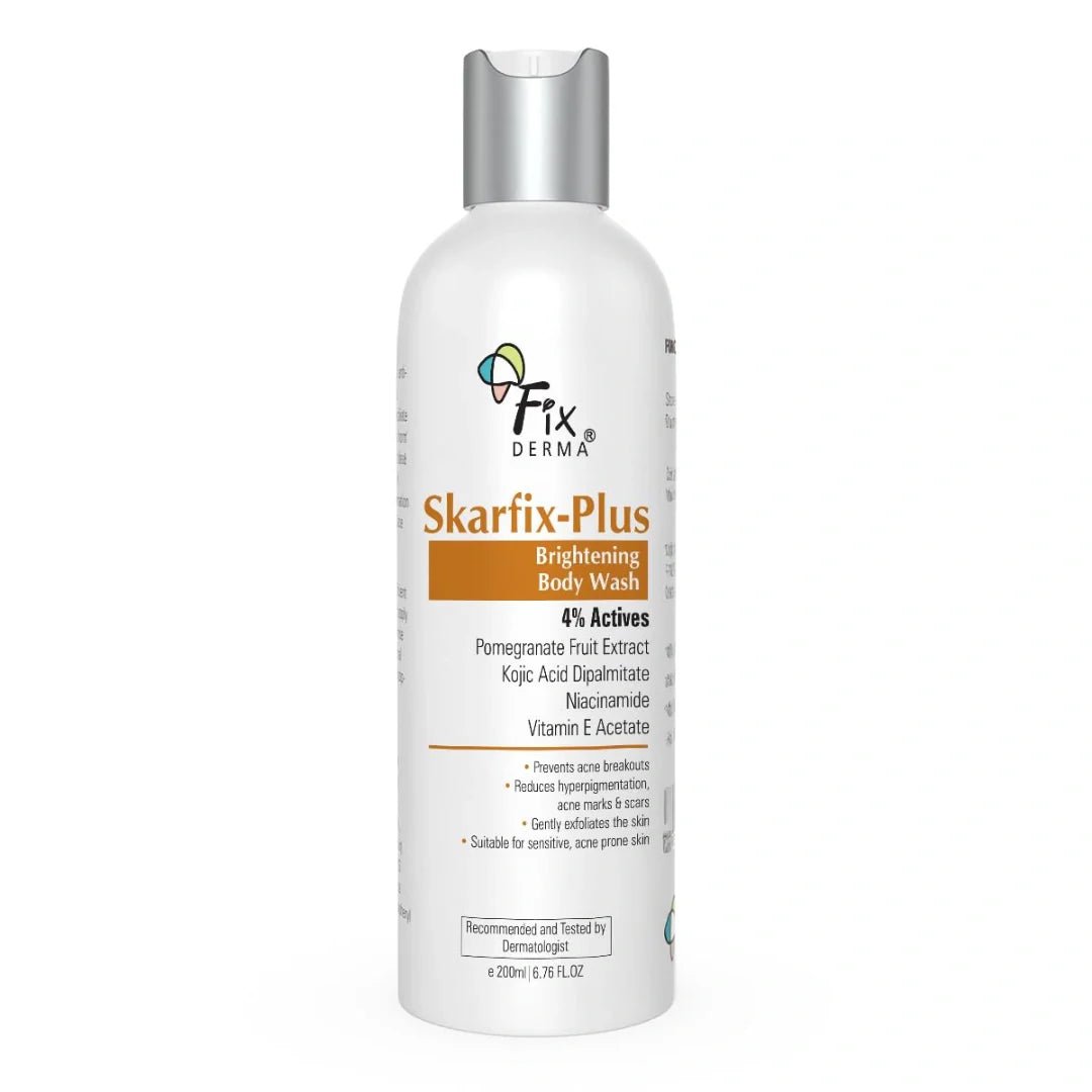 fxdrebw - Fixderma Skarfix Plus Brightening Body Wash with 4% Actives (Kojic Acid, Niacinamide Acid, & Vitamin E) | Skin Brightening Body Wash Shower Gel Women & Men | For Hyperpigmentation & Acne Marks - 200ml - Looknstyle