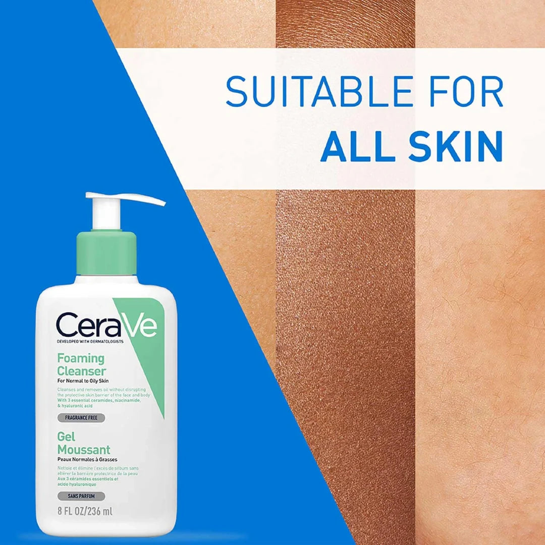 CeraVe Foaming Cleanser For Normal To Oily Skin (236ml) - Dermatologist-Developed Facewash | Non-Comedogenic And Fragrance-Free Cleansers For Acne-Prone Skin