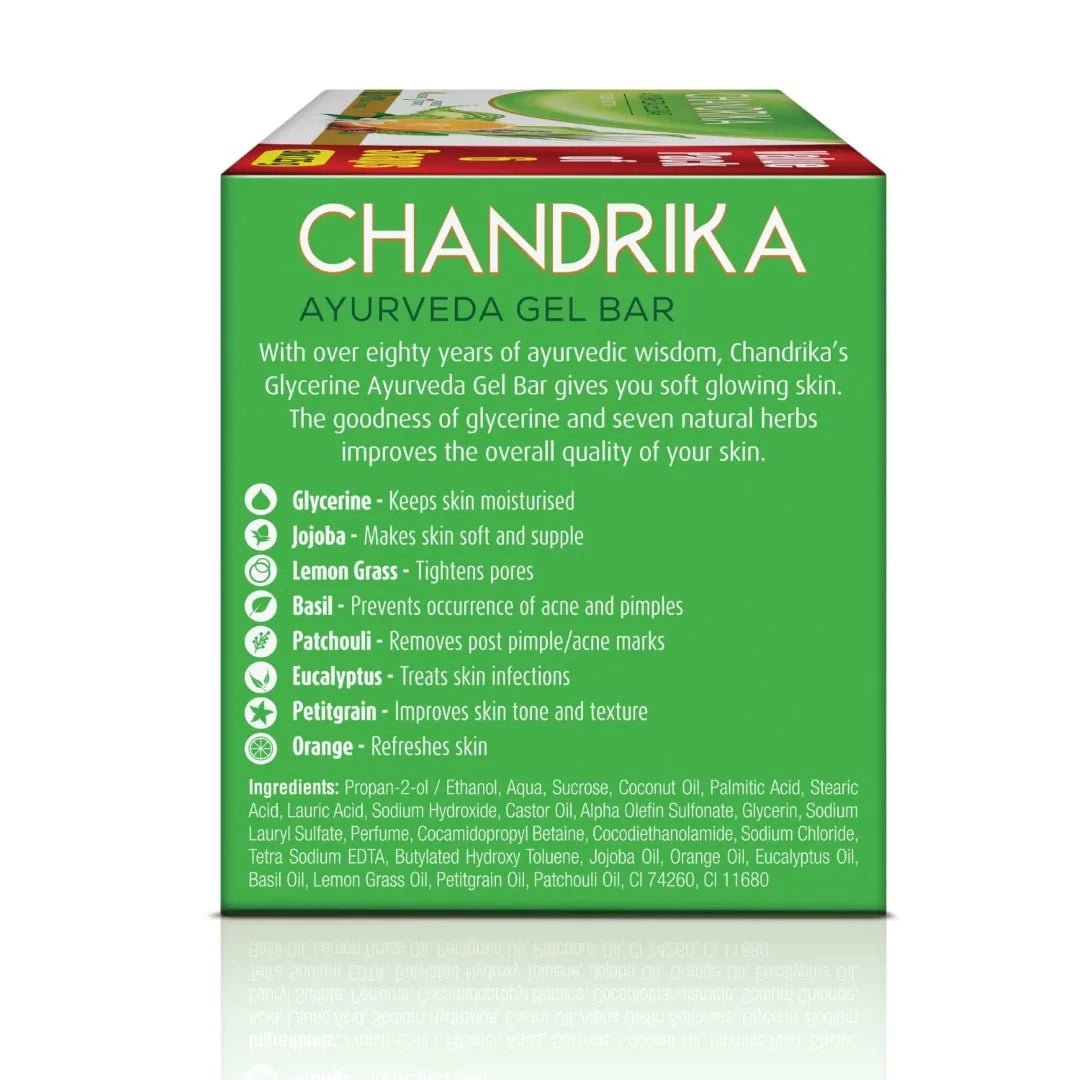 chand1 - Chandrika Glycerine Ayurveda Gel Bar| Glycerine Bath Soap with Jojoba Oil for Moisturized Skin| For All Skin Types| 125g (Pack of 6) - Looknstyle