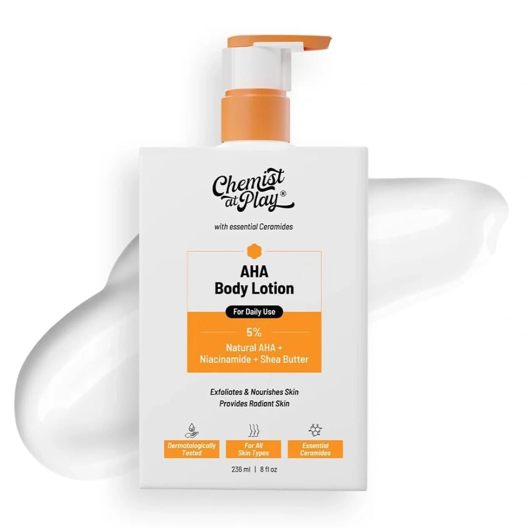 chap2 - Chemist At Play AHA Body Lotion with 5% Natural AHA, Niacinamide, Shea Butter | For Exfoliating Dry & Dead Skin Cells, Deep Nourishment & Radiant Skin | Skin Brightening Lotion | 236ml - Looknstyle