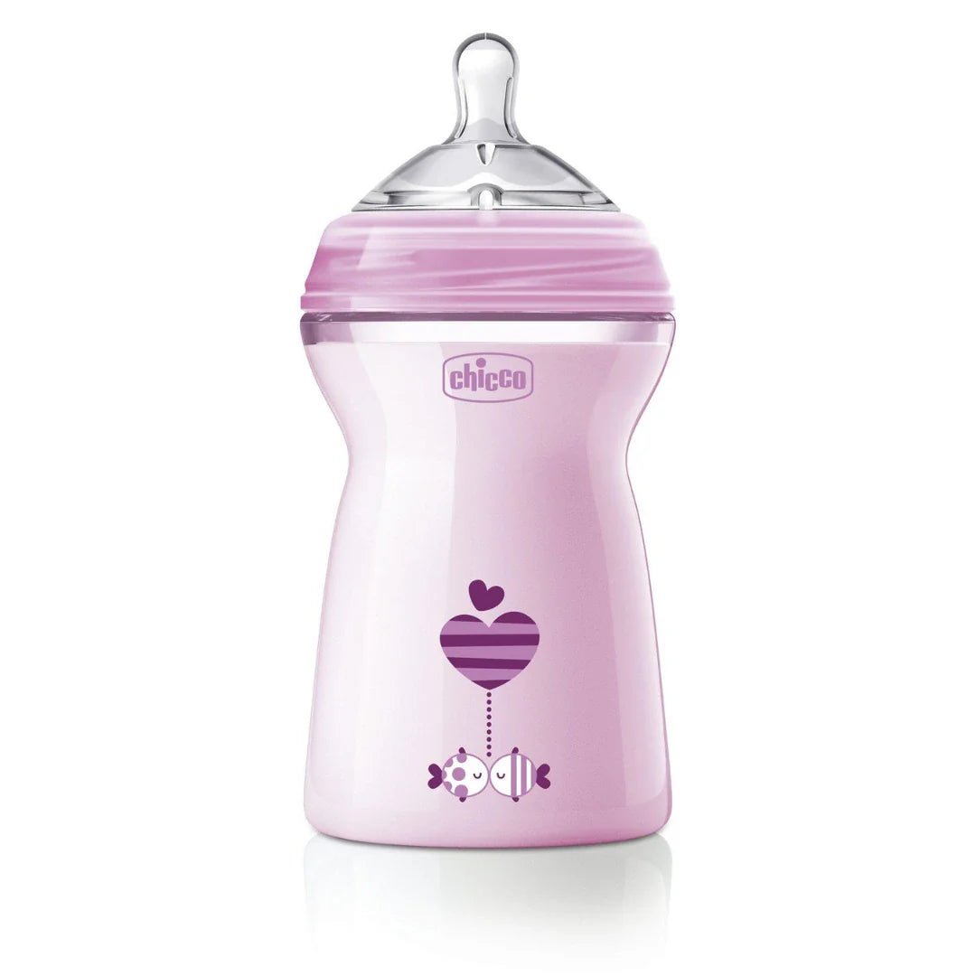 chcbtlpnk1 - Chicco Natural Feeling 330ml Baby Milk Feeding Bottle with Wide Neck, Anti - Colic for Easy Milk Flow, for Babies & Toddlers 6m+ (Pink) - Looknstyle