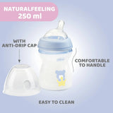 vhvbtleblu250 - Chicco Natural Feeling 250ml Baby Milk Feeding Bottle with Wide Neck, Anti - Colic for Easy Milk Flow, for Babies & Toddlers 2m+ (Blue) - Looknstyle