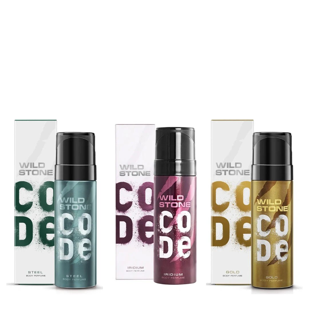 wdcdgldstlirdm - Wild Stone code steel, iridium and gold body perfumes for men (120ml) - Looknstyle