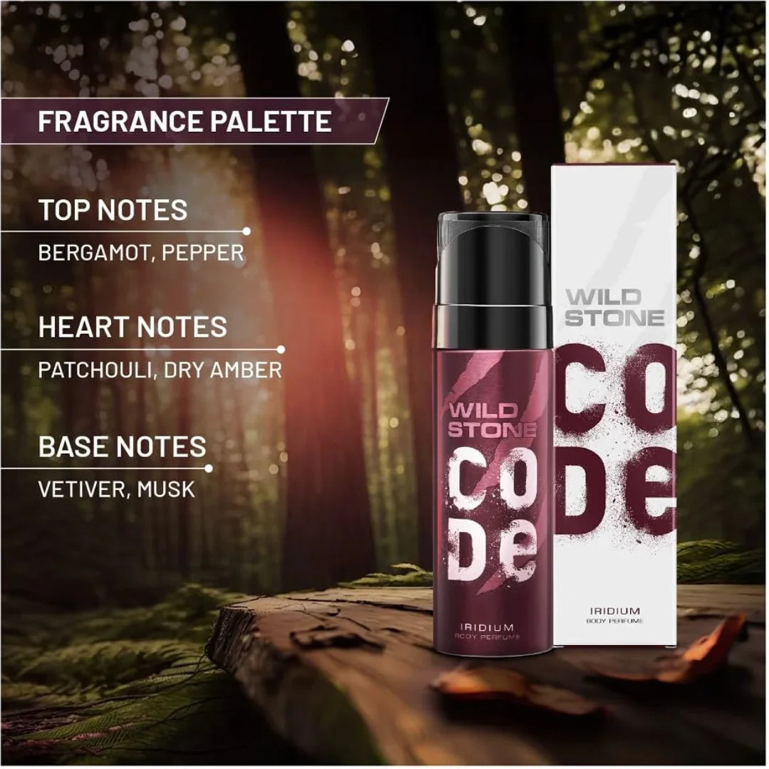 Wild Stone CODE Iridium Body Perfume for Men, 120ml | No Gas Deodorant |