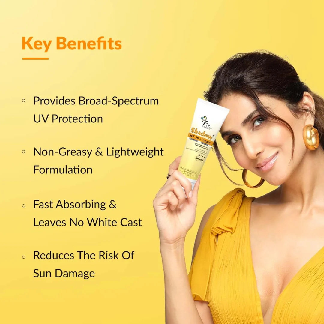 Fixderma Shadow Sunscreen SPF 50+ Cream PA+++ Dry Skin For Body & Face Broad Spectrum Sunscreen For UVA & UVB Protection Non Greasy & Water Resistant-75gm
