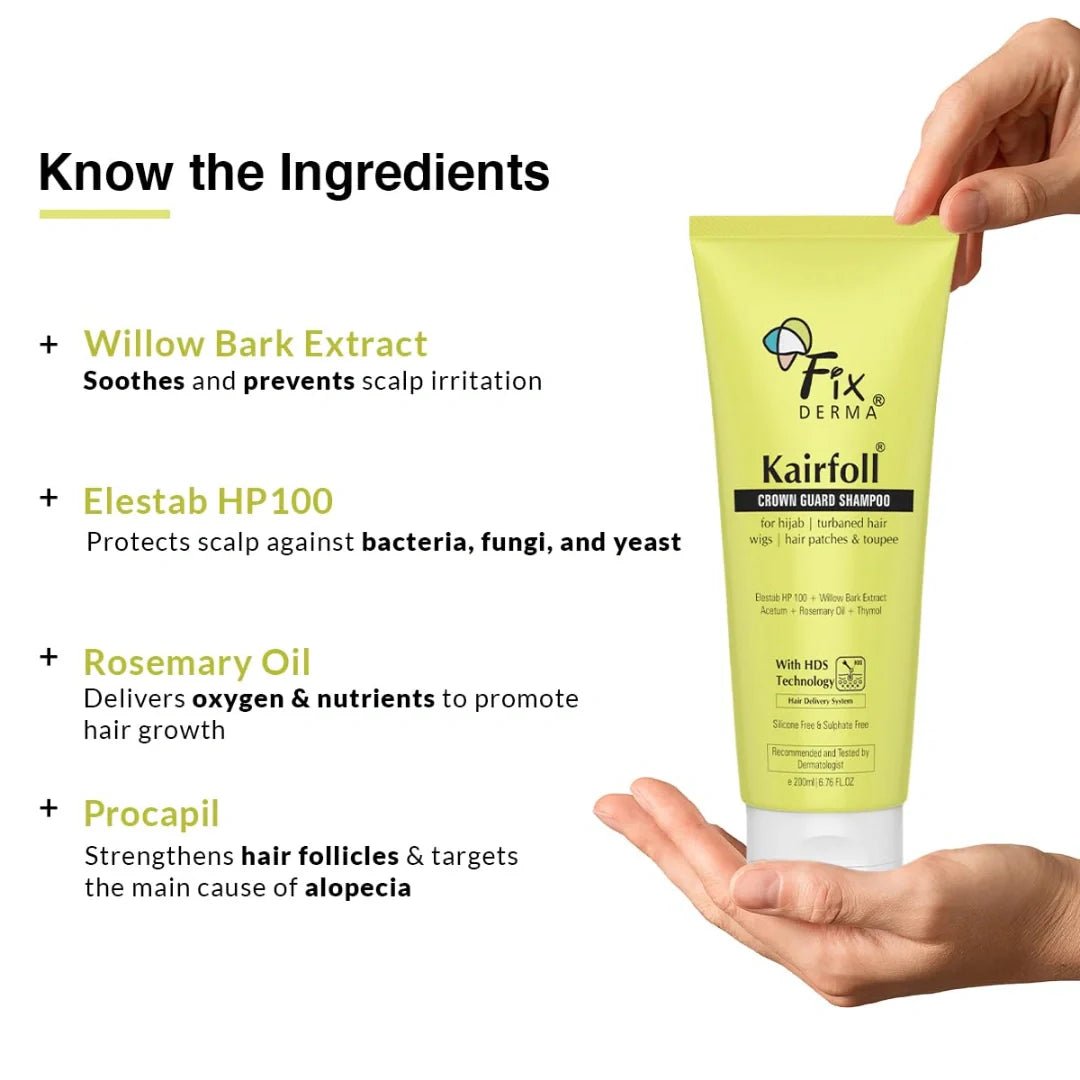  - Fixderma Kairfoll Rosemary Oil Crown Guard Shampoo For Hair Growth & Hijab,Turbaned Hair & Wigs | Hair Patches & Toupee | Shampoo For Women & Men | Sulphate And Paraben Free - 200 Ml - Looknstyle