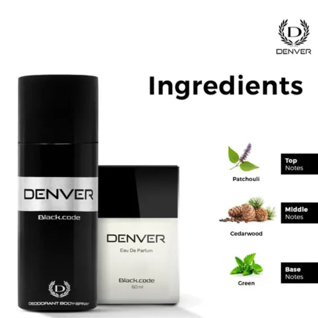 denverblachcod 150 ml - Denver Black Code Gift Pack Perfume 60ml & Deodorant 150ml For Men - Looknstyle