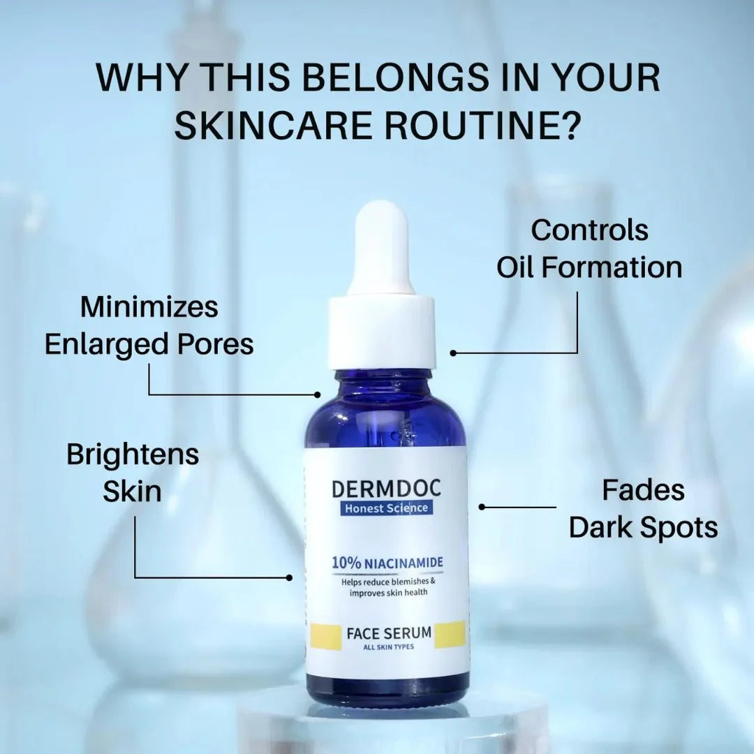 DermDoc 10% Niacinamide Face Serum, 30ml | All Skin Types | Improves Skin Texture | Hydrates and Moisturizes - Deals999