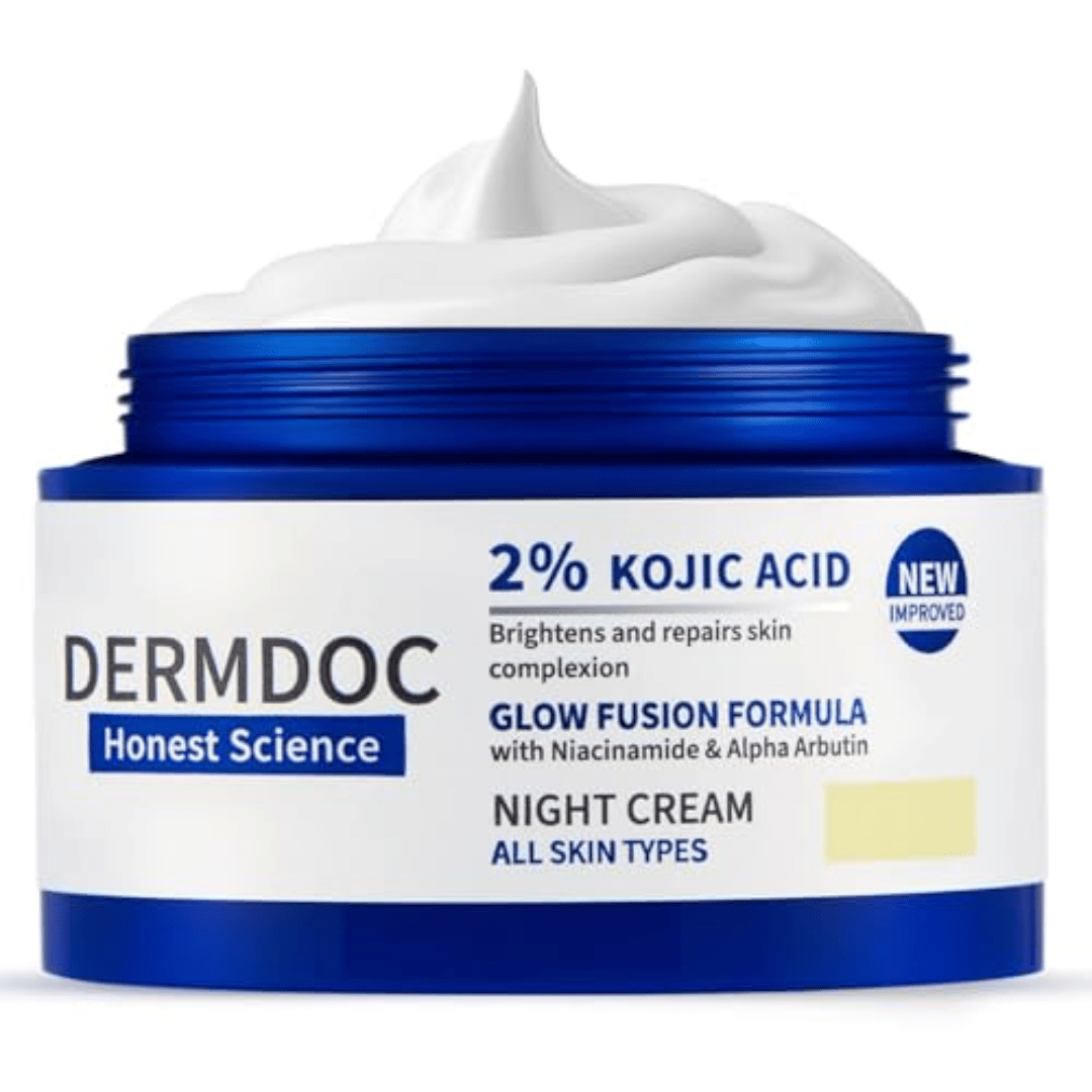 fc niht cream dermdoc - DERMDOC 2% Kojic Acid Glow Fusion Formula Night Cream with Niacinamide & Alpha Arbutin for Skin Brightening (50 gm) | Face Cream I Night Cream I Kojic Acid Brightening Cream I Glowing Skin - Looknstyle