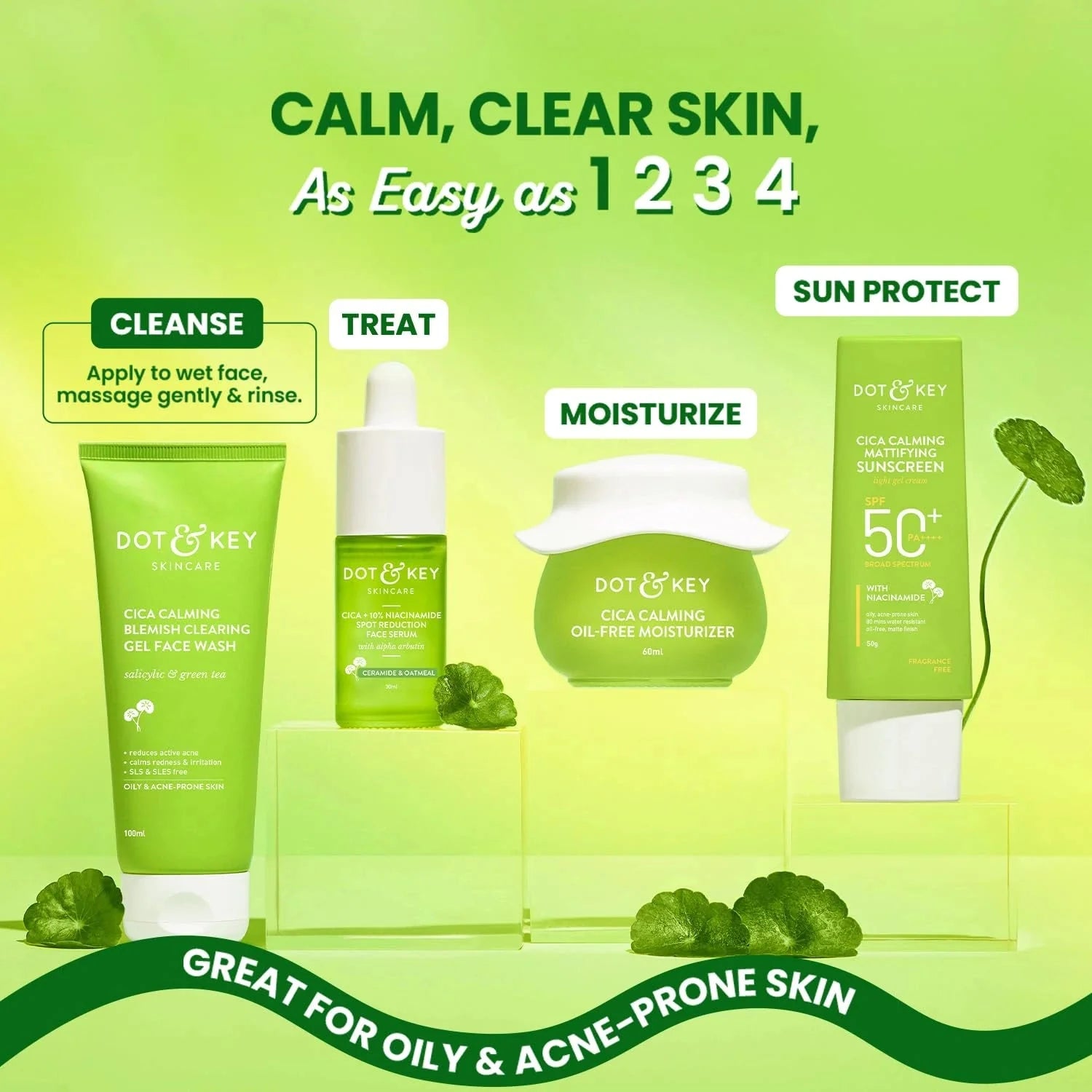 Dot & Key CICA Face Wash for Acne Prone Skin, 2% Salicylic Acid with Green Tea | For Oily & Sensitive Skin | Sulphate Free for Men & Women | Oil Control Face Wash with Zinc | 100ml - Deals999