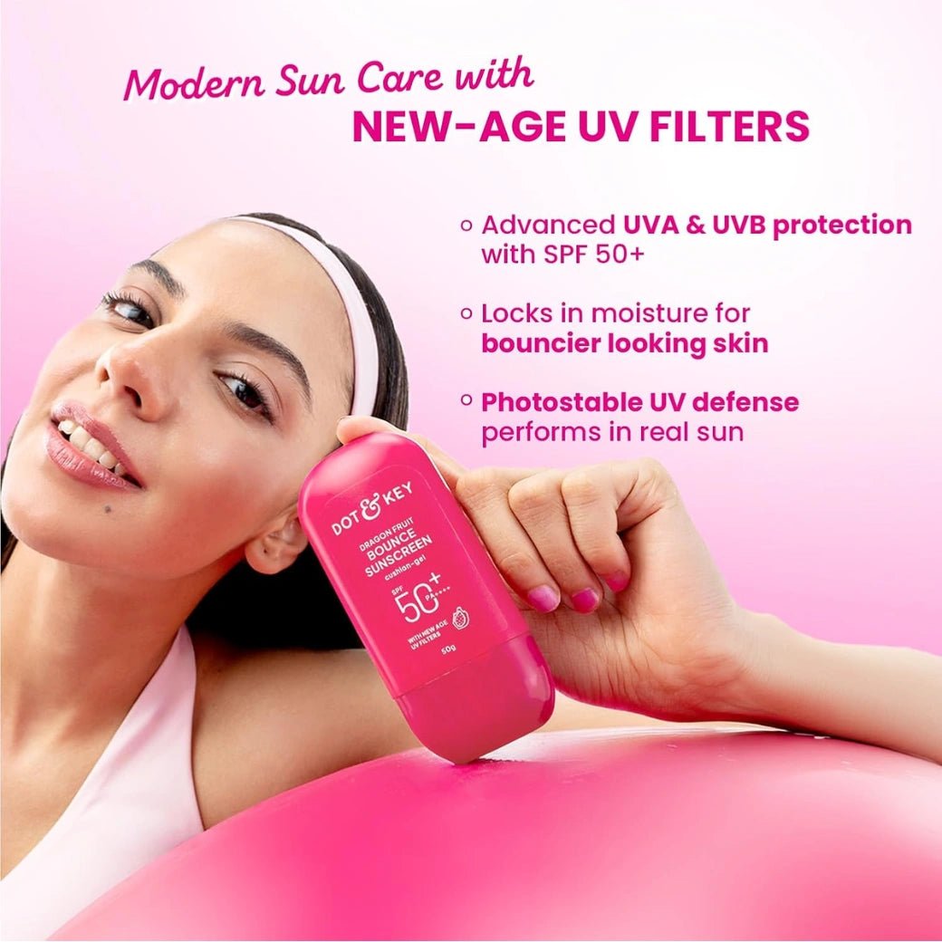 dotsun-Dot & Key Dragon Fruit Bounce Sunscreen In-Vivo Tested SPF 50+ PA++++, With New-Age UV Filters, Lightweight, Cushion-Gel Texture, Fast-Absorbing, Niacinamide Infused, Broad Spectrum Protection || 50g-Looknstyle