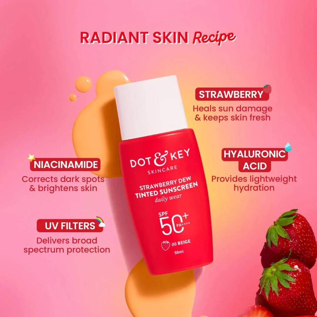 dksttsucrn - Dot & Key Strawberry Dew Tinted Sunscreen SPF 50+ Pa++++ - 05 Beige (50ml) - Looknstyle