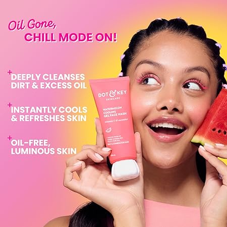 Dot & Key Watermelon Cooling Gel Face Wash With Vitamin C & Cucumber | Face Wash For Glowing Skin|Oil Free |Removes Excess Oil & Dirt | For Combination & Oily Skin| For Women & Men|100Ml - Deals999