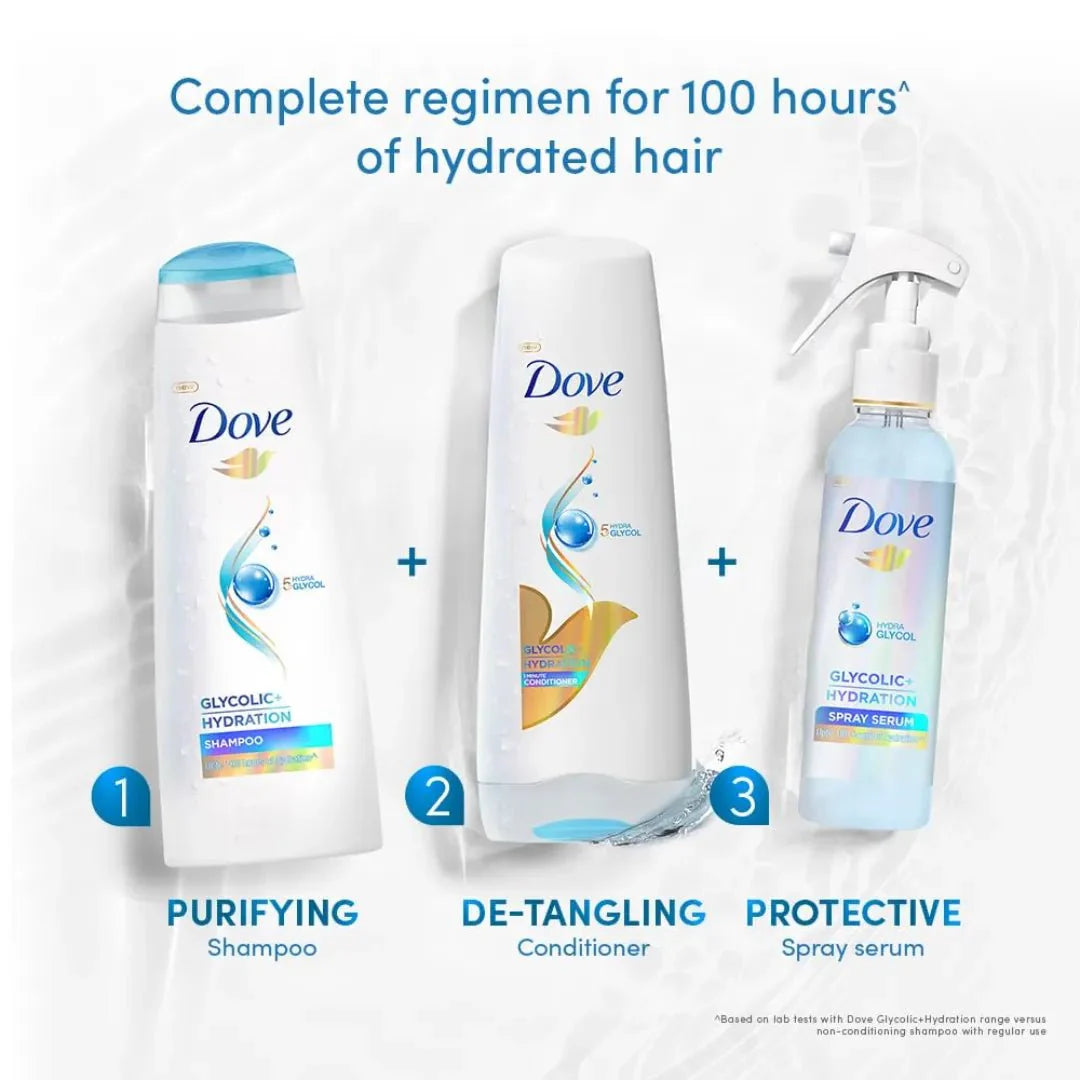 Dove Glycolic + Hydration Shampoo 650 ml with 5% Hydra - Glycol for Upto 100 hours of hydrated, fluid hair. - Deals999