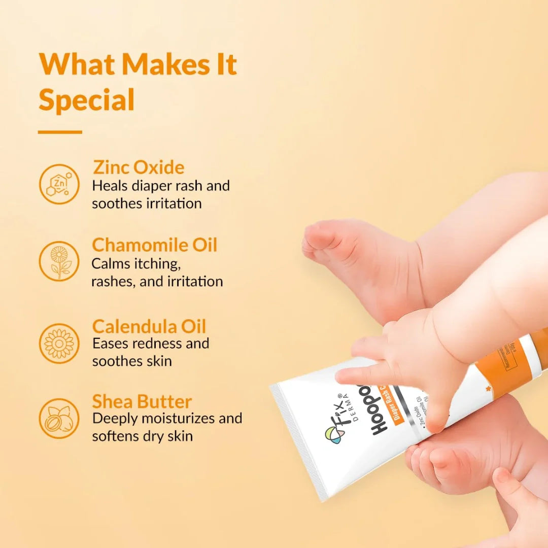 Fixderma Hoopoe Diaper Rash Cream for baby with Zinc Oxide & Panthenol | Prevent Rashes, Redness & Irritation | Baby Rash Cream | Dermatologist Tested (50G)
