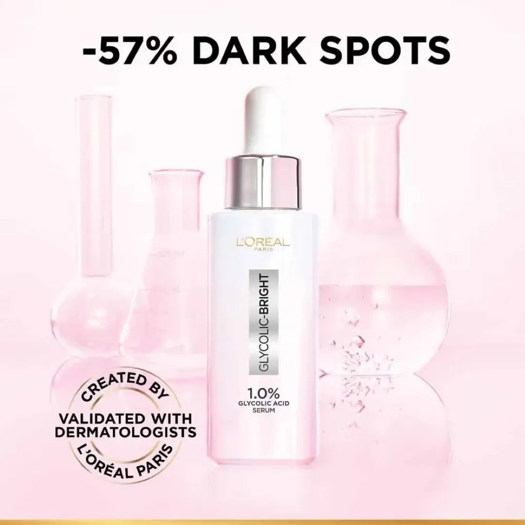 L'Oreal Paris Glycolic Bright Serum With 1% Glycolic Acid & Niacinamide, Reduces Dark Spots (15ml)