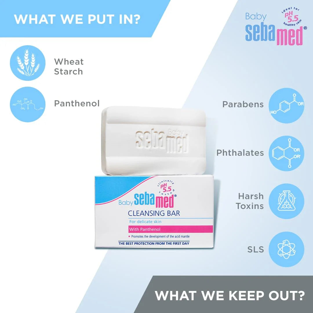 Sebamed Baby Cleansing Bar|pH 5.5 |Newborn bathing|Soap Free|Tear Free|150 gm