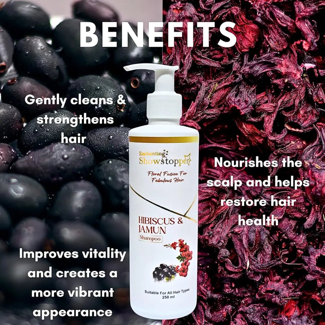 SHOWSTOPPERHIBISCUC&JAMUNSHAMPOO - Enchanting Showstopper Hibiscus & Jamun Hair Shampoo for Nourished, Soft & Manageable Hair | Shine Boosting Floral Essence Scalp Cleanser | Gentle. - Looknstyle