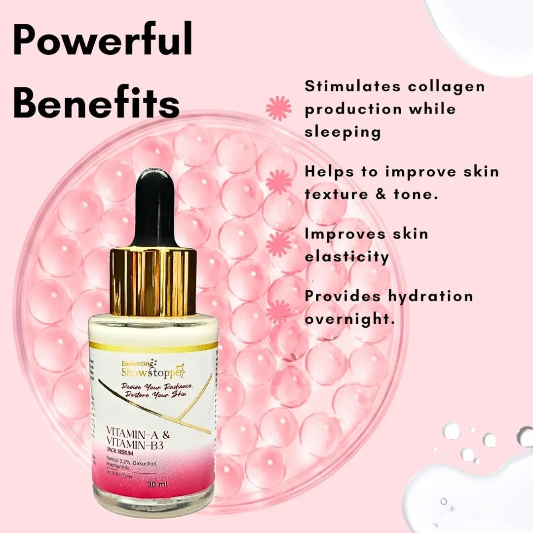 SHOWSTOPPERVITAMINA&B3SERUM - Enchanting Showstopper Vitamin - A & Vitamin - B3 Face Serum with Retinol (Vitamin A), Bakuchiol & Niacinamide (Vitamin B3)– Anti - Aging Serum for... - Looknstyle