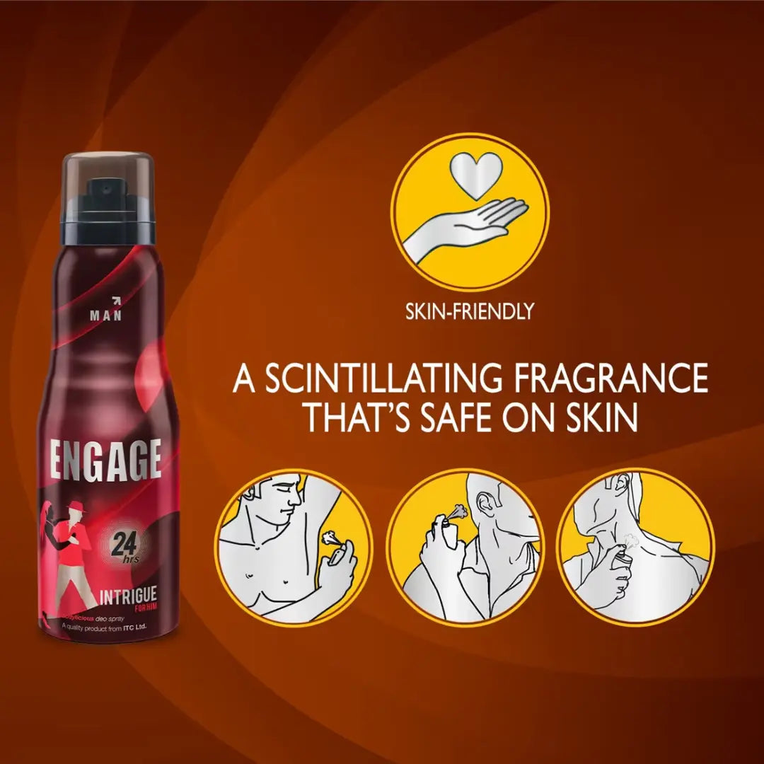 Engage Deo Combo 2 Intrigue & 1 Spirit 165 ml Deodorant Spray - For Men  (495 ml, Pack of 3)
