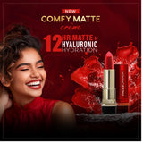 FACESCANADA Comfy Matte Creme Lipstick , 4.2G | Long Stay | Creamy Matte Finish | Intense Color | Super Hydrating & Nourishing | Single Stroke Smooth Application